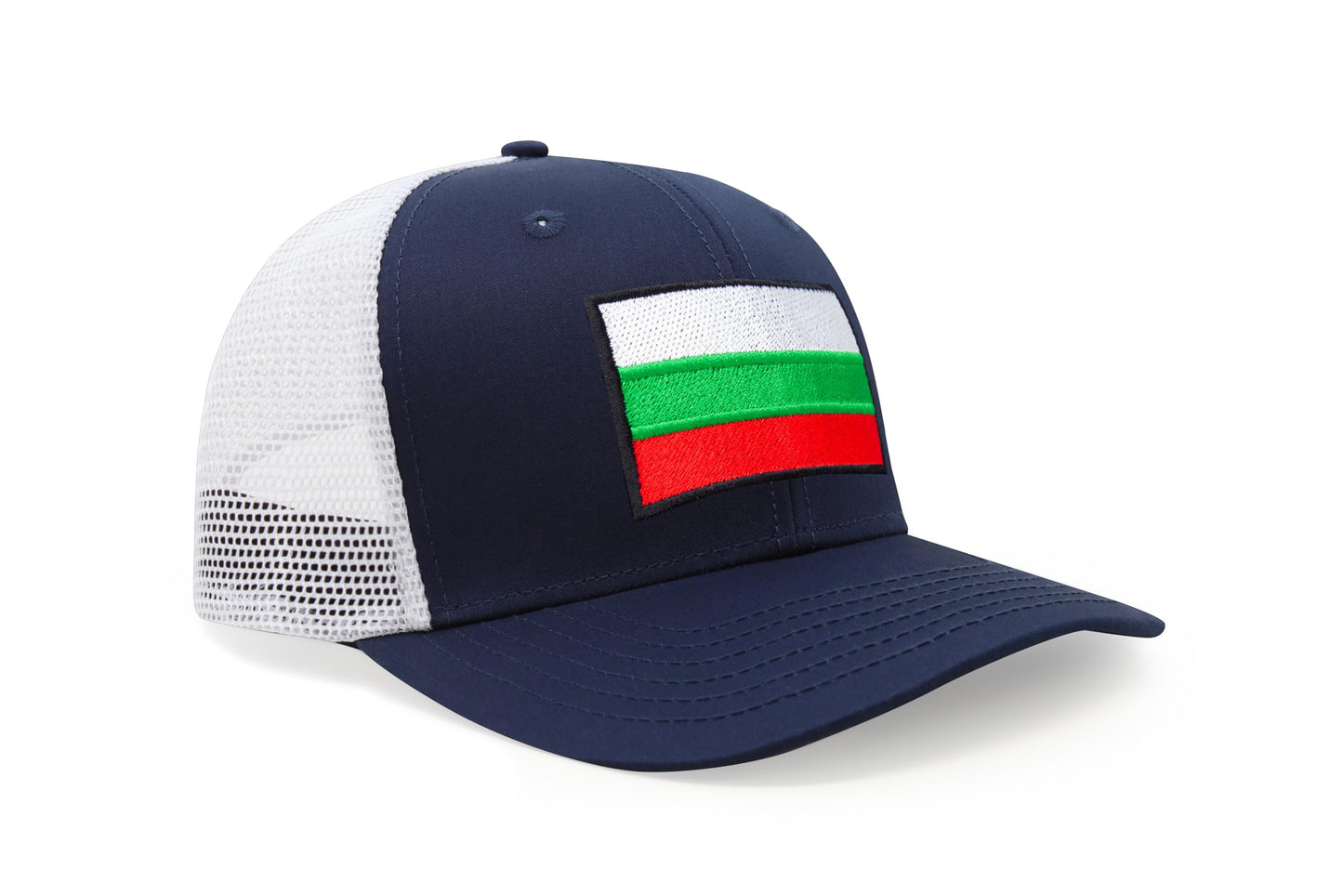 International Tie Country Hat for Men and Women, Adjustable Snapback Trucker Baseball Cap with Embroidered Patch (Bulgaria, Navy White)