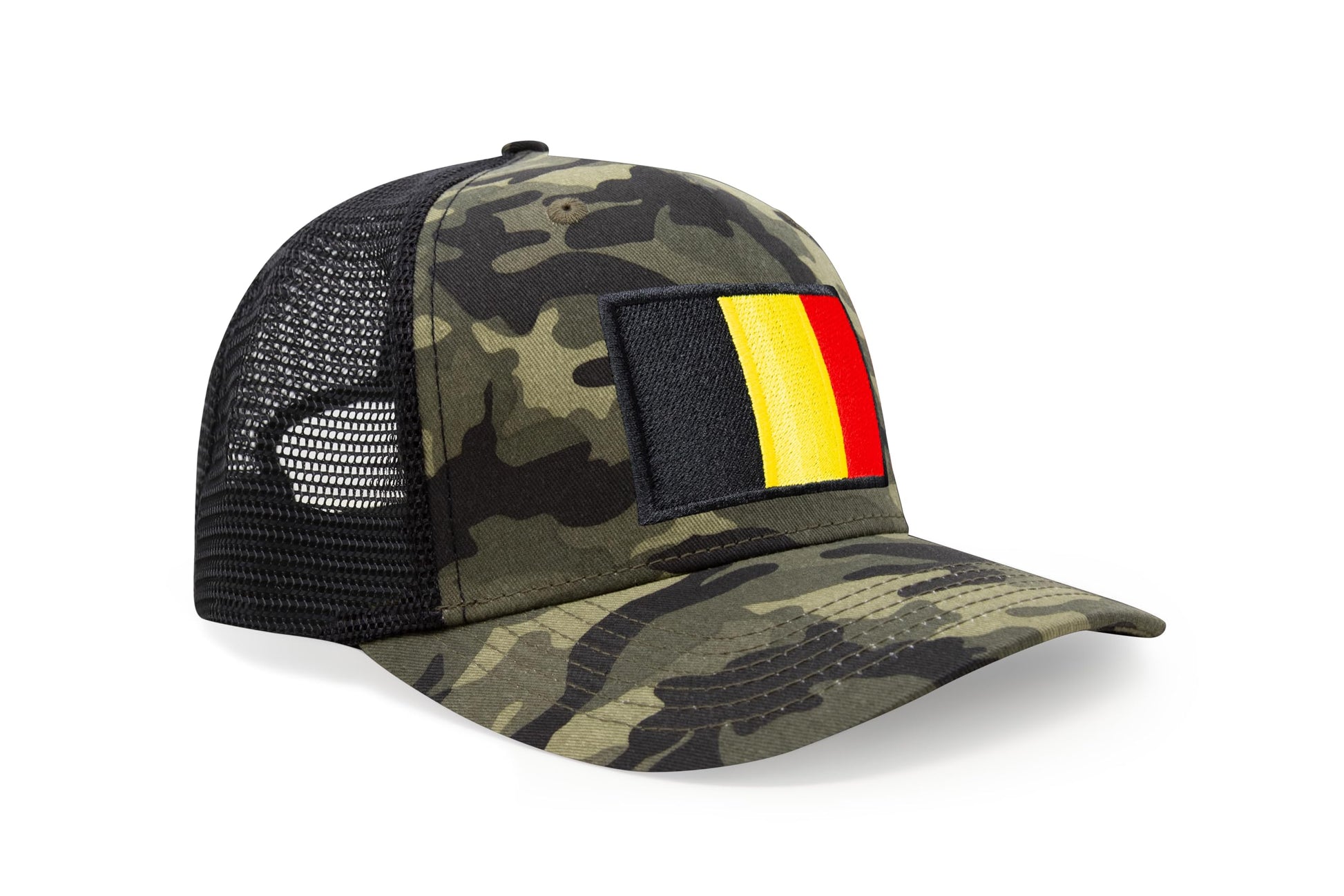 International Tie Country Hat for Men and Women, Adjustable Snapback Trucker Baseball Cap with Embroidered Patch (Belgium, Camouflage) - International Tie