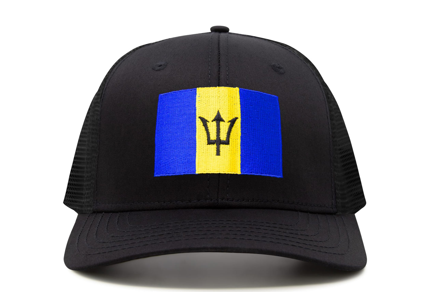 International Tie Country Hat for Men and Women, Adjustable Snapback Trucker Baseball Cap with Embroidered Patch (Barbados, All Black) - International Tie