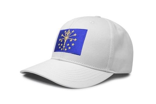 International Tie State Hat for Men and Women, Adjustable Snapback Trucker Baseball Cap with Embroidered Patch (Indiana, All White) - International Tie