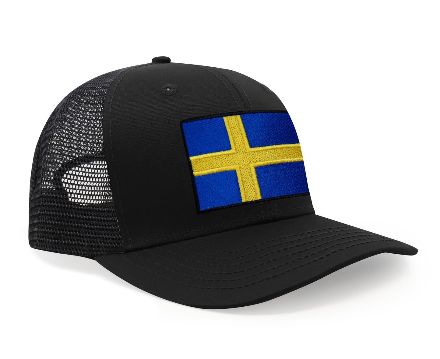 International Tie Swedish Flag Hat for Men and Women - Sweden Snapback Trucker Baseball Cap (All Black)