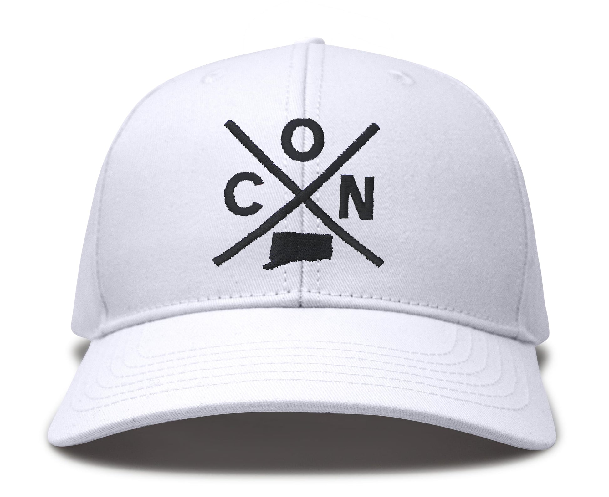 International Tie State City Hat for Men and Women, Snapback Trucker Baseball Cap with Embroidered Cross Logo (Connecticut - CON, All White) - International Tie