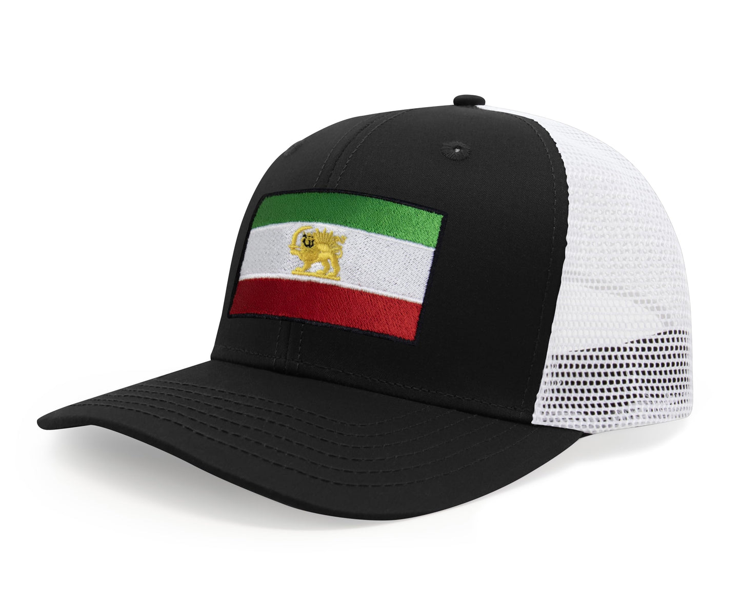 International Tie Country Flag Hat for Men and Women - Snapback Trucker Baseball Cap (Iran, Black White)