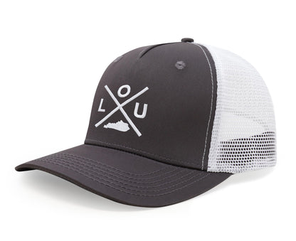 International Tie LOU (Louisville) - Hat for Men and Women - Snapback Trucker Baseball Cap (Grey/White)