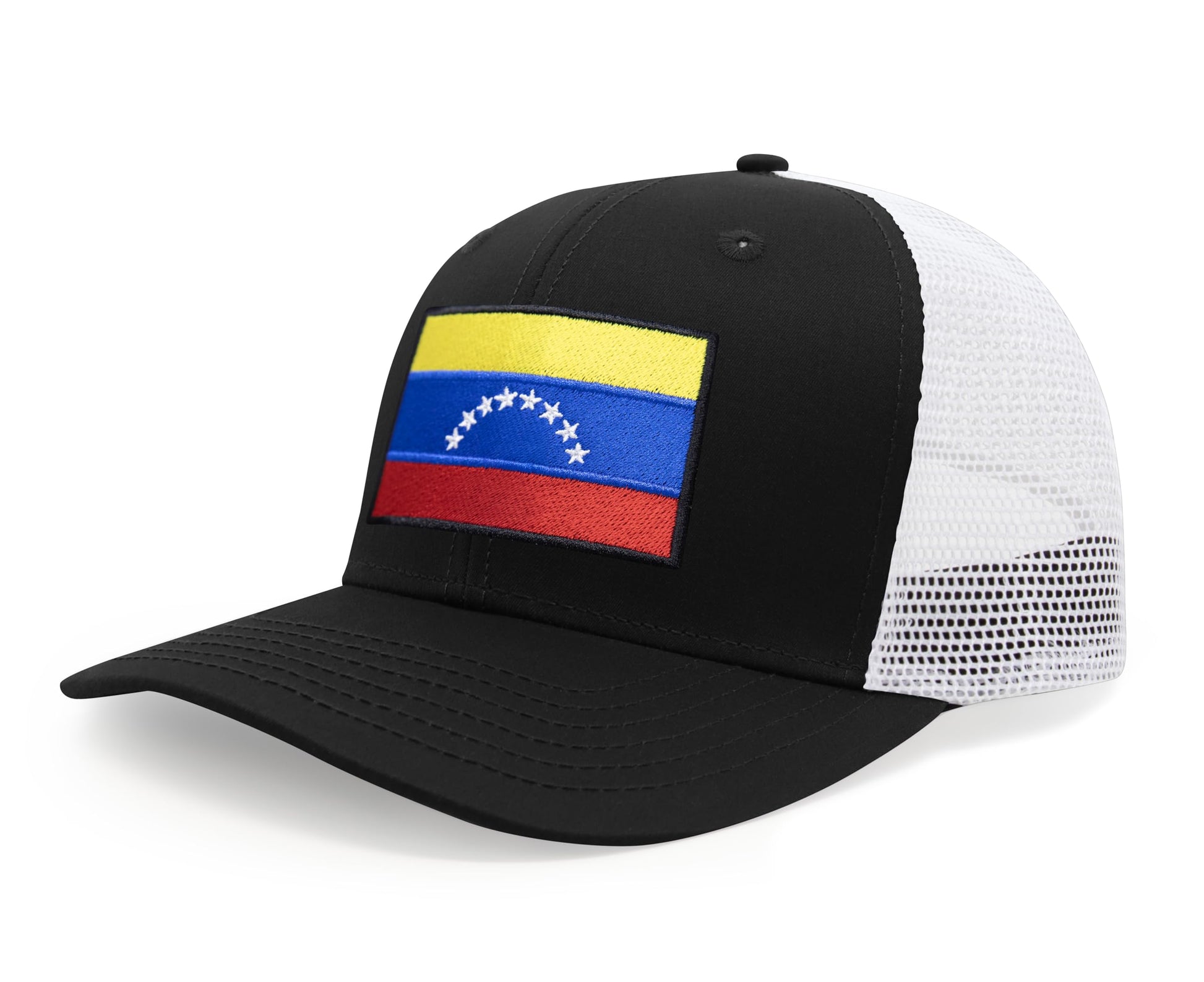International Tie Country Hat for Men and Women, Adjustable Snapback Trucker Baseball Cap with Embroidered Patch (Venezuela, Black White) - International Tie