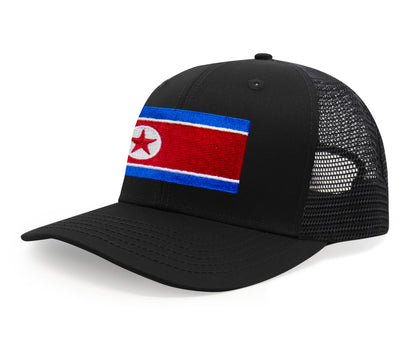 International Tie North Korea Flag Hat for Men and Women - Adjustable Snapback Trucker Baseball Cap (All Black)