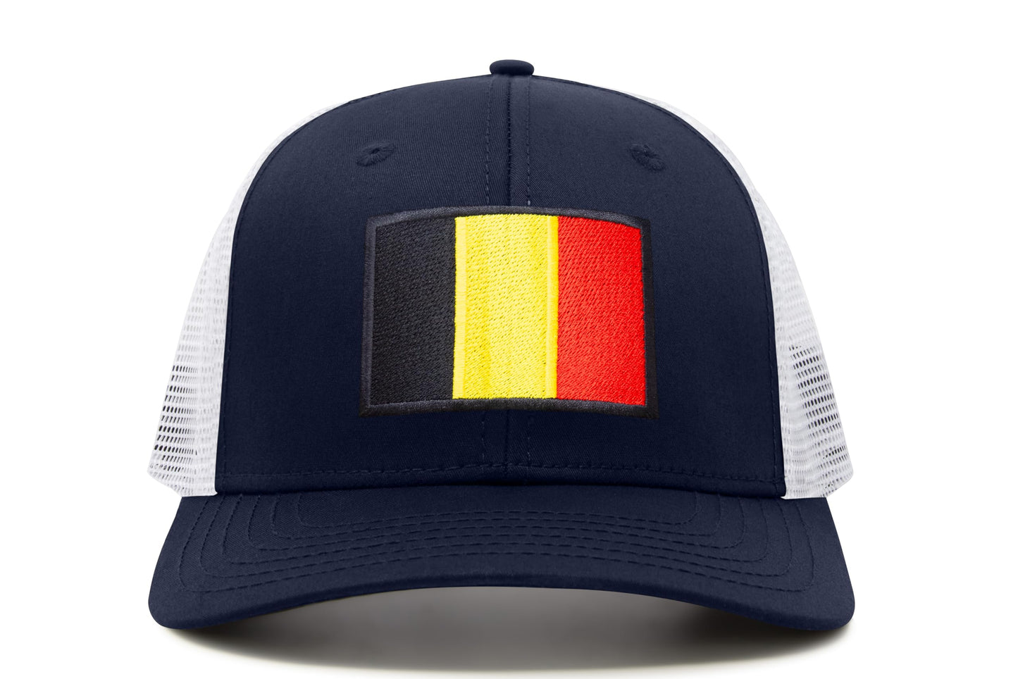 International Tie Country Hat for Men and Women, Adjustable Snapback Trucker Baseball Cap with Embroidered Patch (Belgium, Navy White) - International Tie