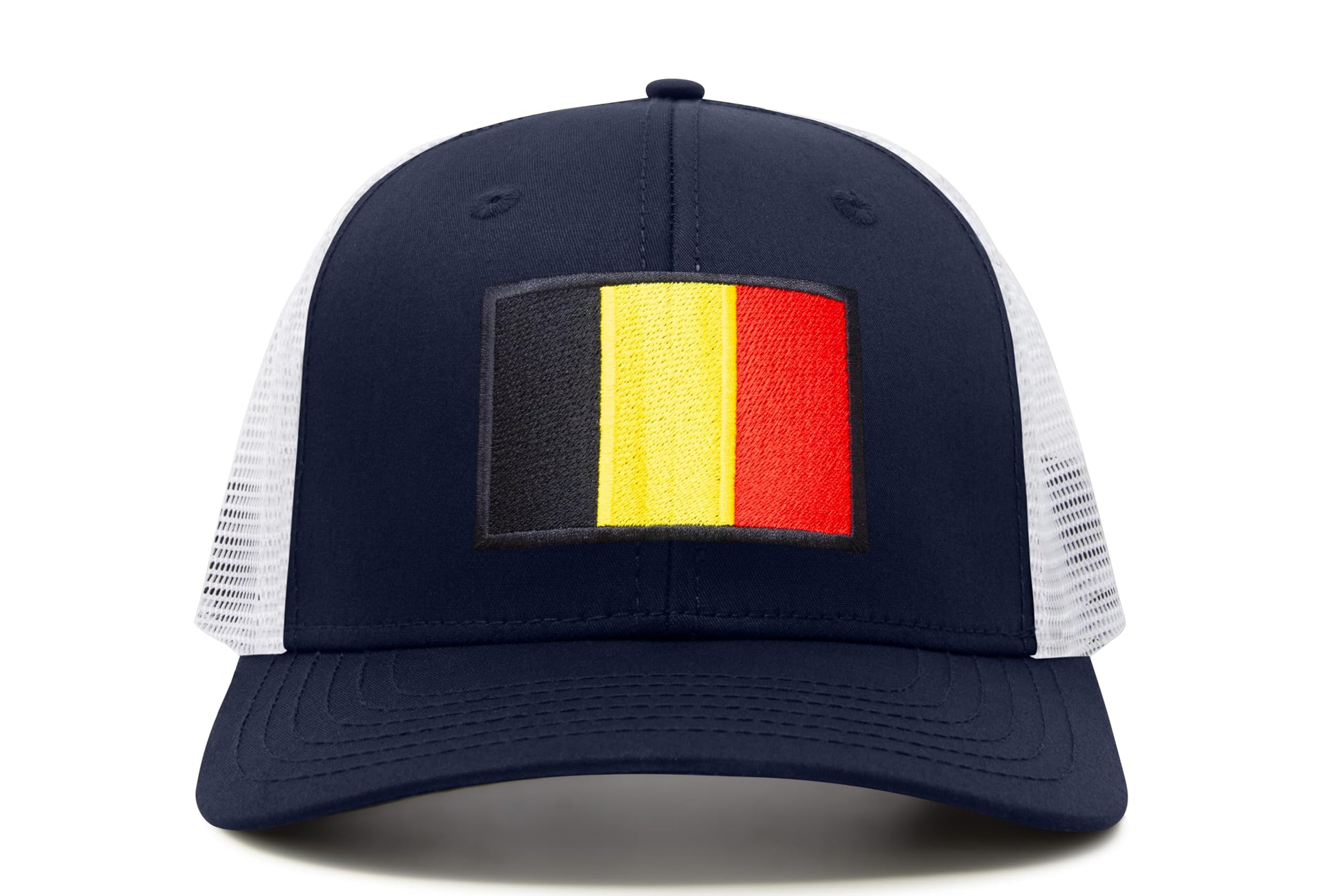 International Tie Country Hat for Men and Women, Adjustable Snapback Trucker Baseball Cap with Embroidered Patch (Belgium, Navy White) - International Tie