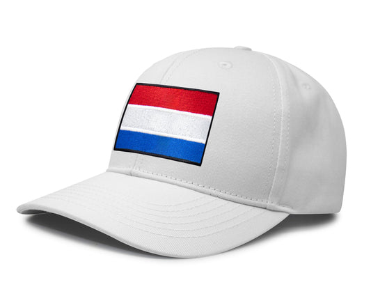 International Tie Netherlands Flag Hat for Men and Women - Adjustable Snapback Trucker Baseball Cap (All White)