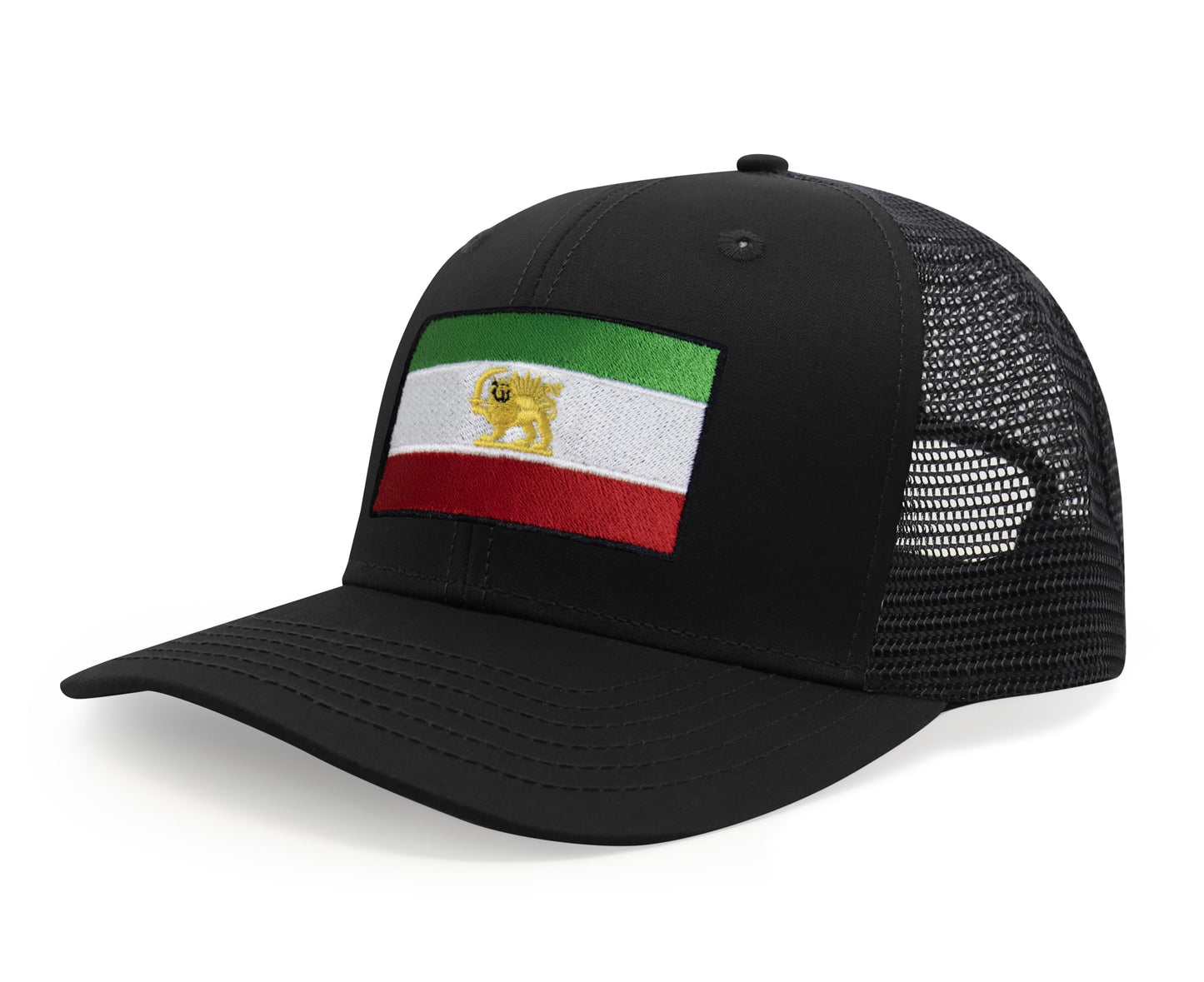 International Tie Country Flag Hat for Men and Women - Snapback Trucker Baseball Cap (Iran, All Black)