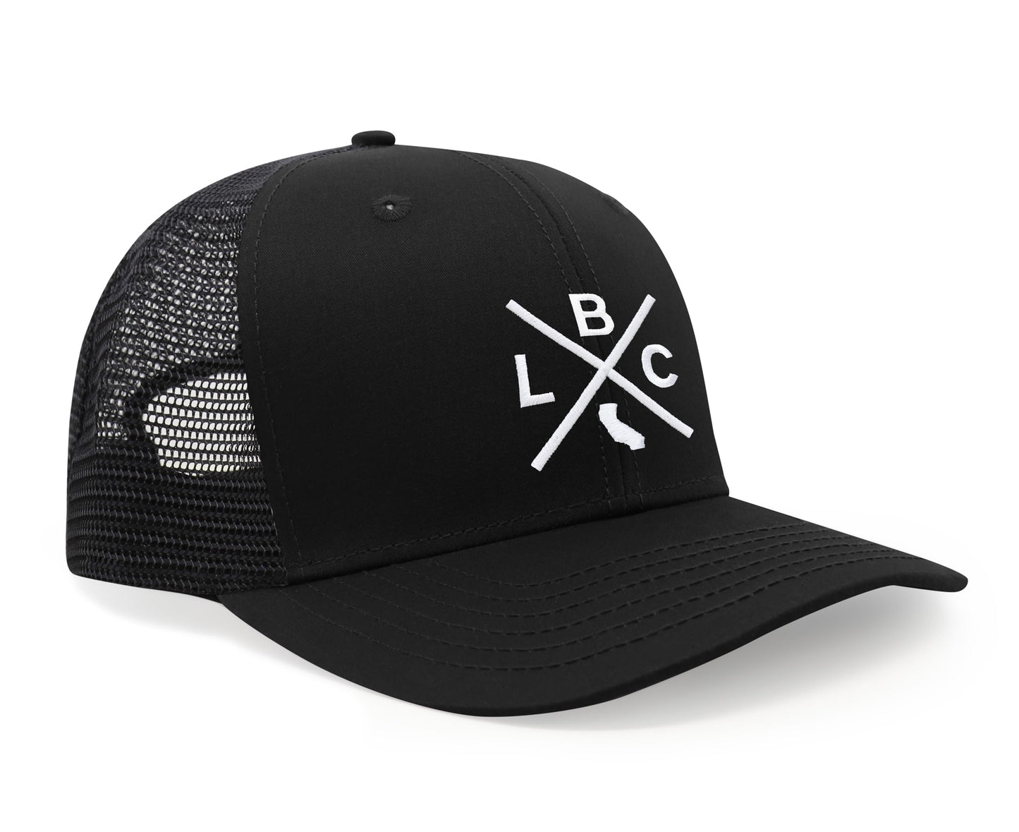 International Tie LBC (Long Beach California) - Hat for Men and Women - Snapback Trucker Baseball Cap (All Black)