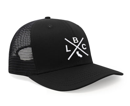 International Tie LBC (Long Beach California) - Hat for Men and Women - Snapback Trucker Baseball Cap (All Black)