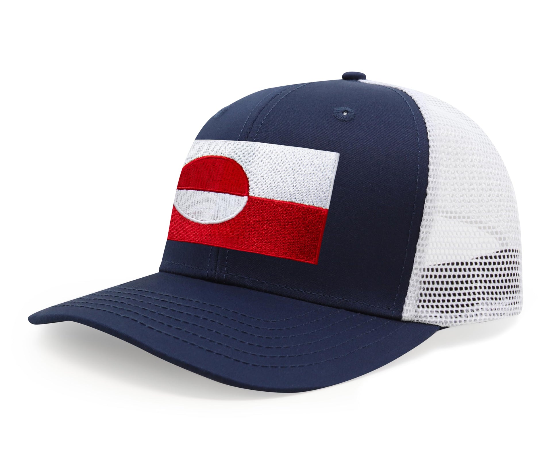 International Tie Country Hat for Men and Women, Adjustable Snapback Trucker Baseball Cap with Embroidered Patch (Greenland, Navy White) - International Tie