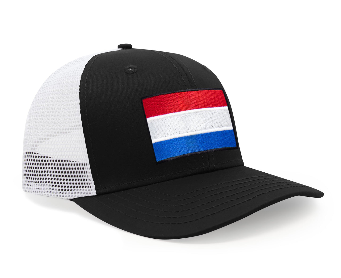 International Tie Netherlands Flag Hat for Men and Women - Adjustable Snapback Trucker Baseball Cap (Black White)