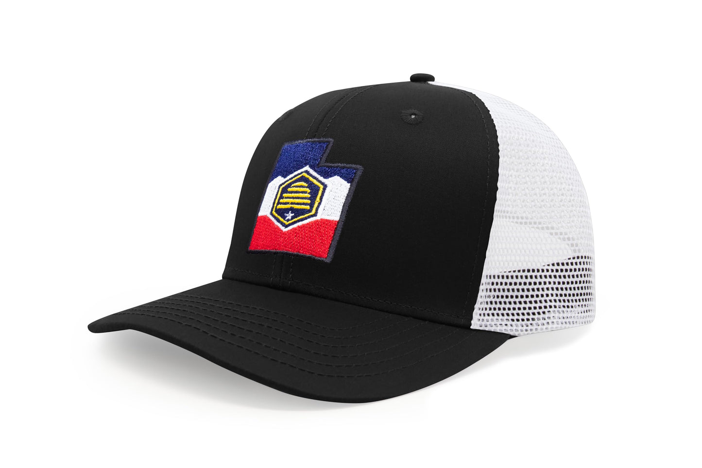 International Tie Stateline Flag Hat for Men and Women - Snapback Trucker Baseball Cap (Utah, Black White) - International Tie