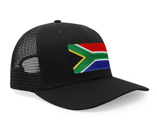 International Tie Premium South Africa Flag Hat for Men and Women - Snapback Trucker Baseball Cap (All Black)