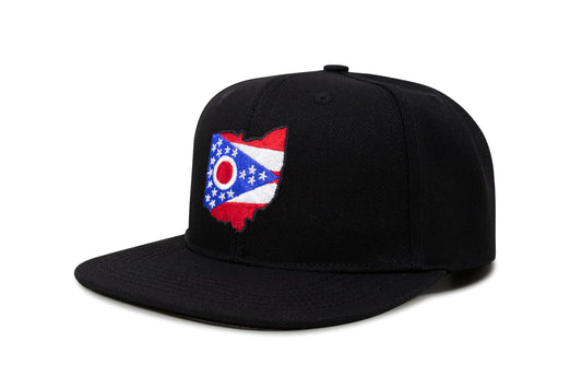 International Tie Stateline Flag Hat for Men and Women - Snapback Trucker Baseball Cap (Ohio, Black Flatbill) - International Tie