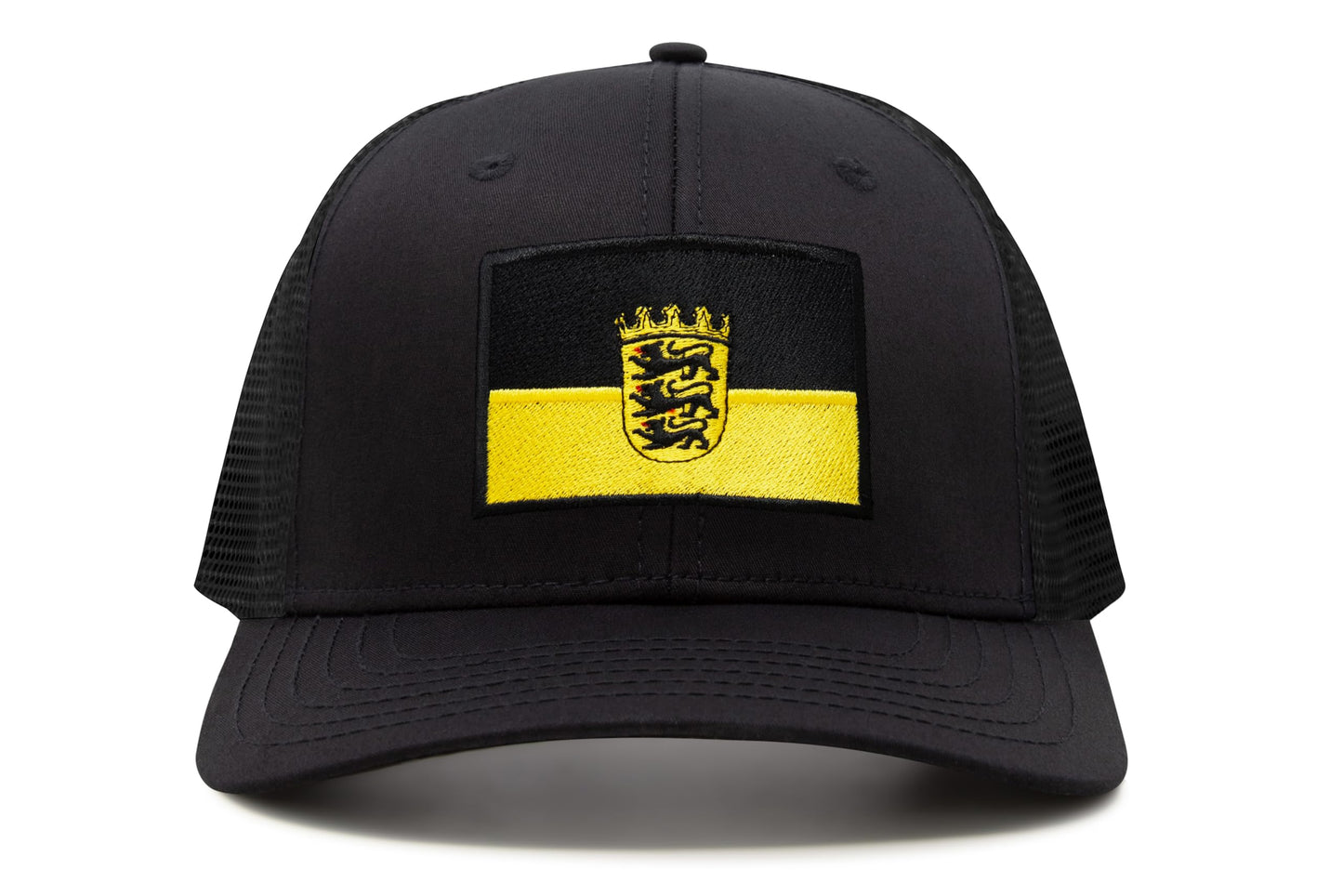 International Tie State Hat for Men and Women, Adjustable Snapback Trucker Baseball Cap with Embroidered Patch (Baden-Wurttemberg, All Black)