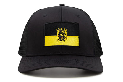 International Tie State Hat for Men and Women, Adjustable Snapback Trucker Baseball Cap with Embroidered Patch (Baden-Wurttemberg, All Black)