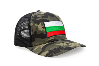 International Tie Country Hat for Men and Women, Adjustable Snapback Trucker Baseball Cap with Embroidered Patch (Bulgaria, Camouflage)