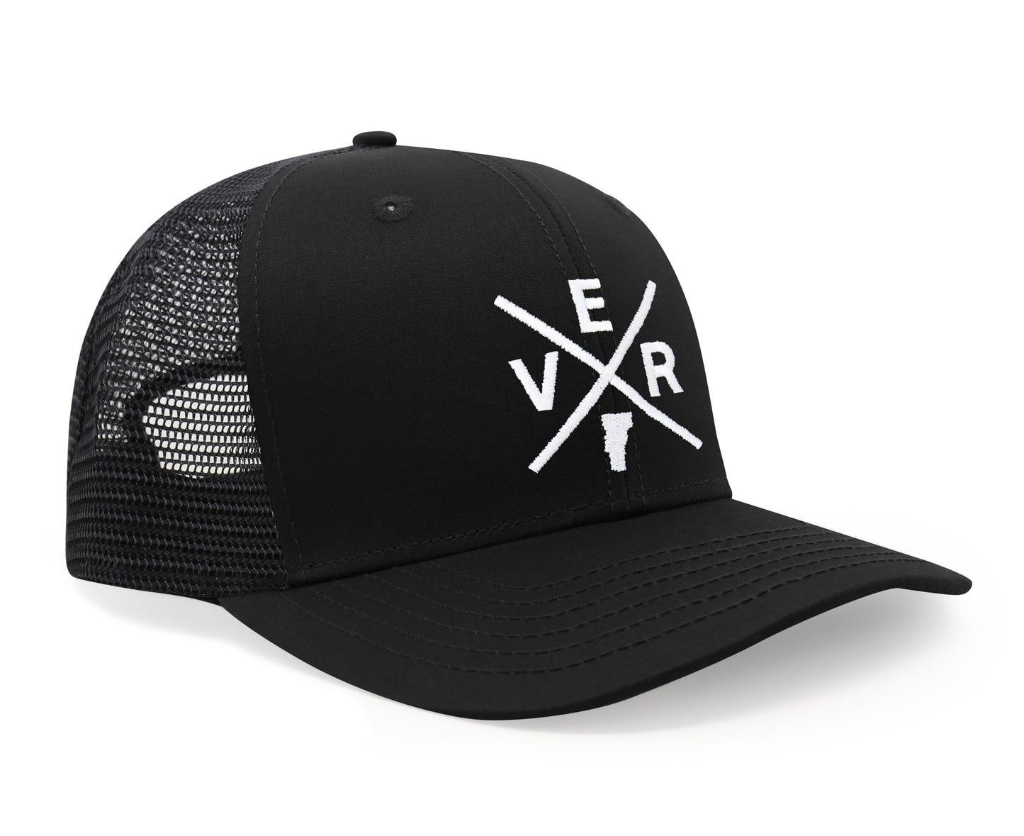 International Tie State City Hat for Men and Women, Snapback Trucker Baseball Cap with Embroidered Cross Logo (Vermont - VER, All Black) - International Tie