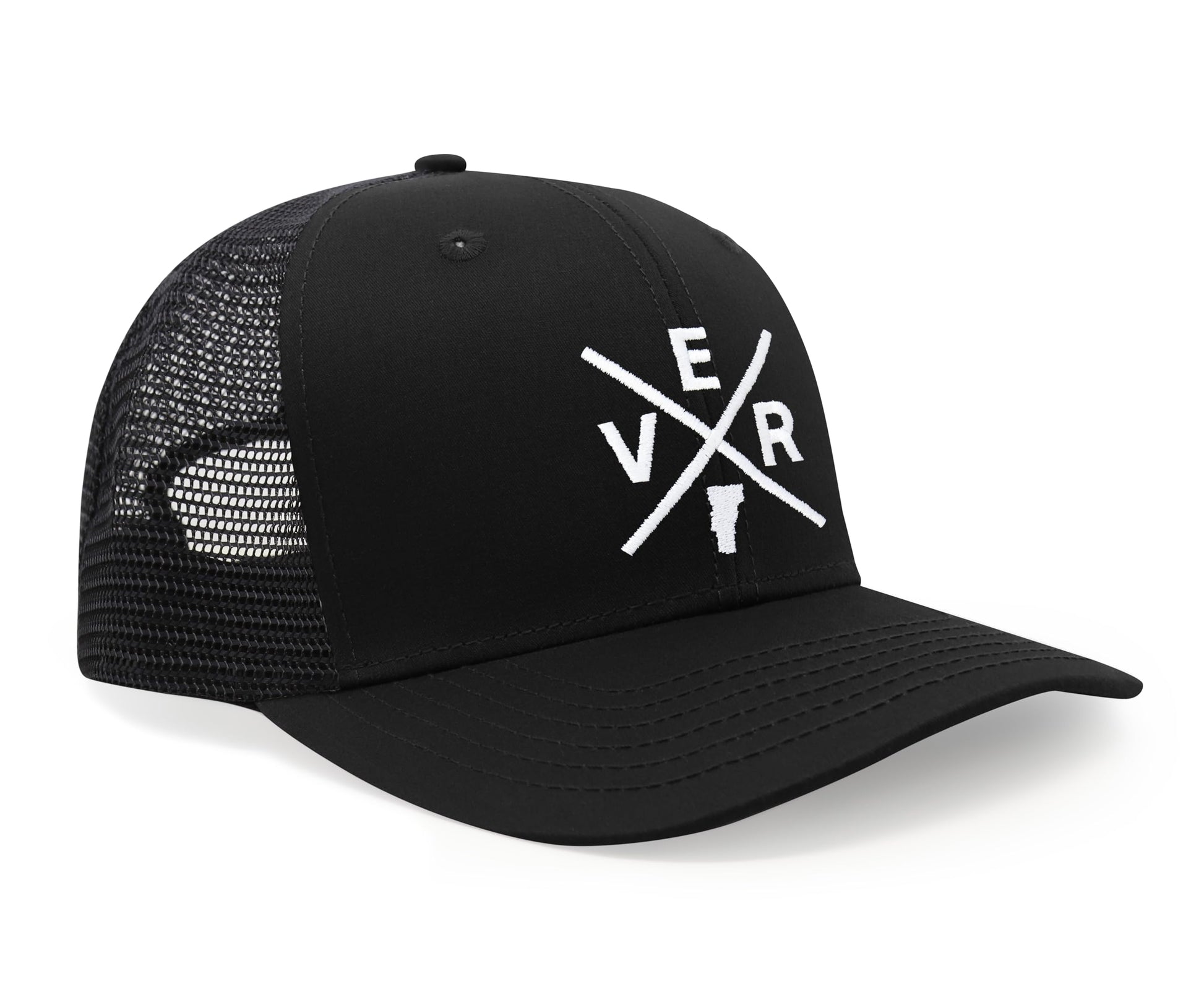 International Tie State City Hat for Men and Women, Snapback Trucker Baseball Cap with Embroidered Cross Logo (Vermont - VER, All Black) - International Tie