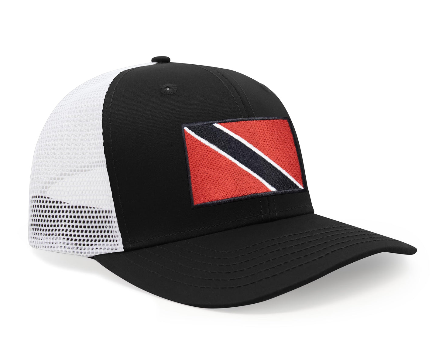 International Tie Country Hat for Men and Women, Adjustable Snapback Trucker Baseball Cap with Embroidered Patch (Trinidad and Tobago, Black White) - International Tie