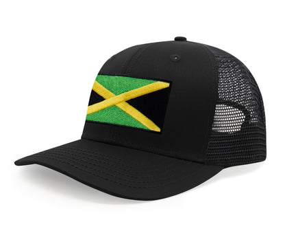 International Tie Jamaican Flag Hat for Men and Women - Jamaica Snapback Trucker Baseball Cap (All Black)