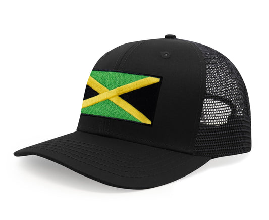 International Tie Jamaican Flag Hat for Men and Women - Jamaica Snapback Trucker Baseball Cap (All Black)