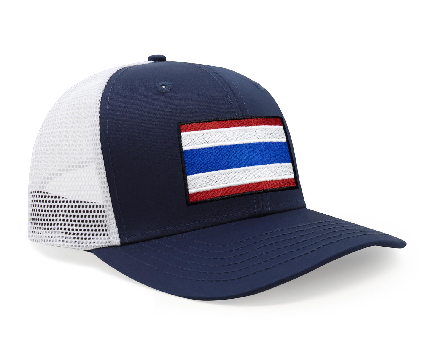 International Tie Country Hat for Men and Women, Adjustable Snapback Trucker Baseball Cap with Embroidered Patch (Thailand, Navy White) - International Tie