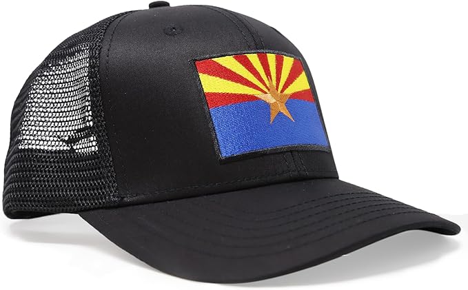International Tie State Hat for Men and Women, Adjustable Snapback Trucker Baseball Cap with Embroidered Patch (Arizona, All Black)