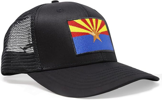 International Tie State Hat for Men and Women, Adjustable Snapback Trucker Baseball Cap with Embroidered Patch (Arizona, All Black)