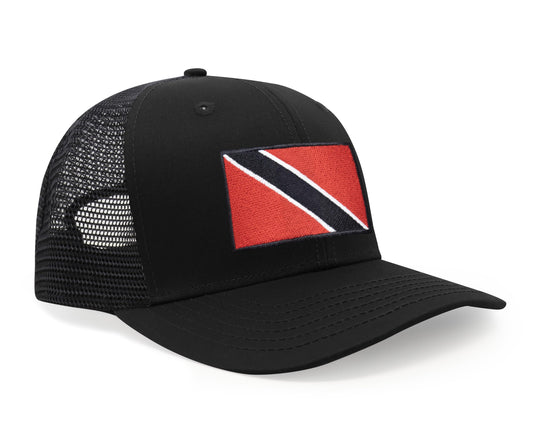 International Tie Country Hat for Men and Women, Adjustable Snapback Trucker Baseball Cap with Embroidered Patch (Trinidad and Tobago, All Black) - International Tie