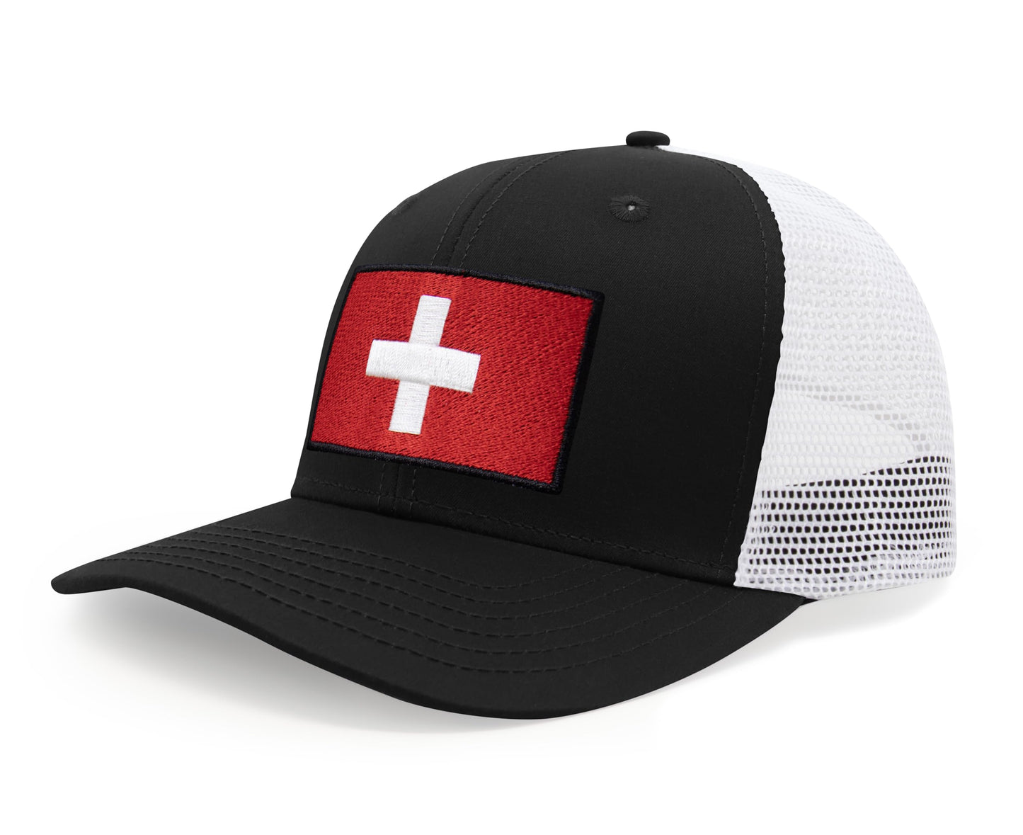 International Tie Swiss Flag Hat for Men and Women - Switzerland Snapback Trucker Baseball Cap (Black White)