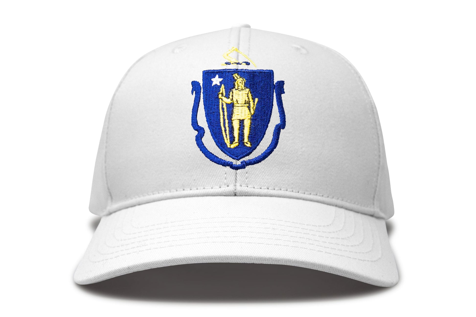 International Tie State Hat for Men and Women, Adjustable Snapback Trucker Baseball Cap with Embroidered Patch (Massachusetts, All White) - International Tie
