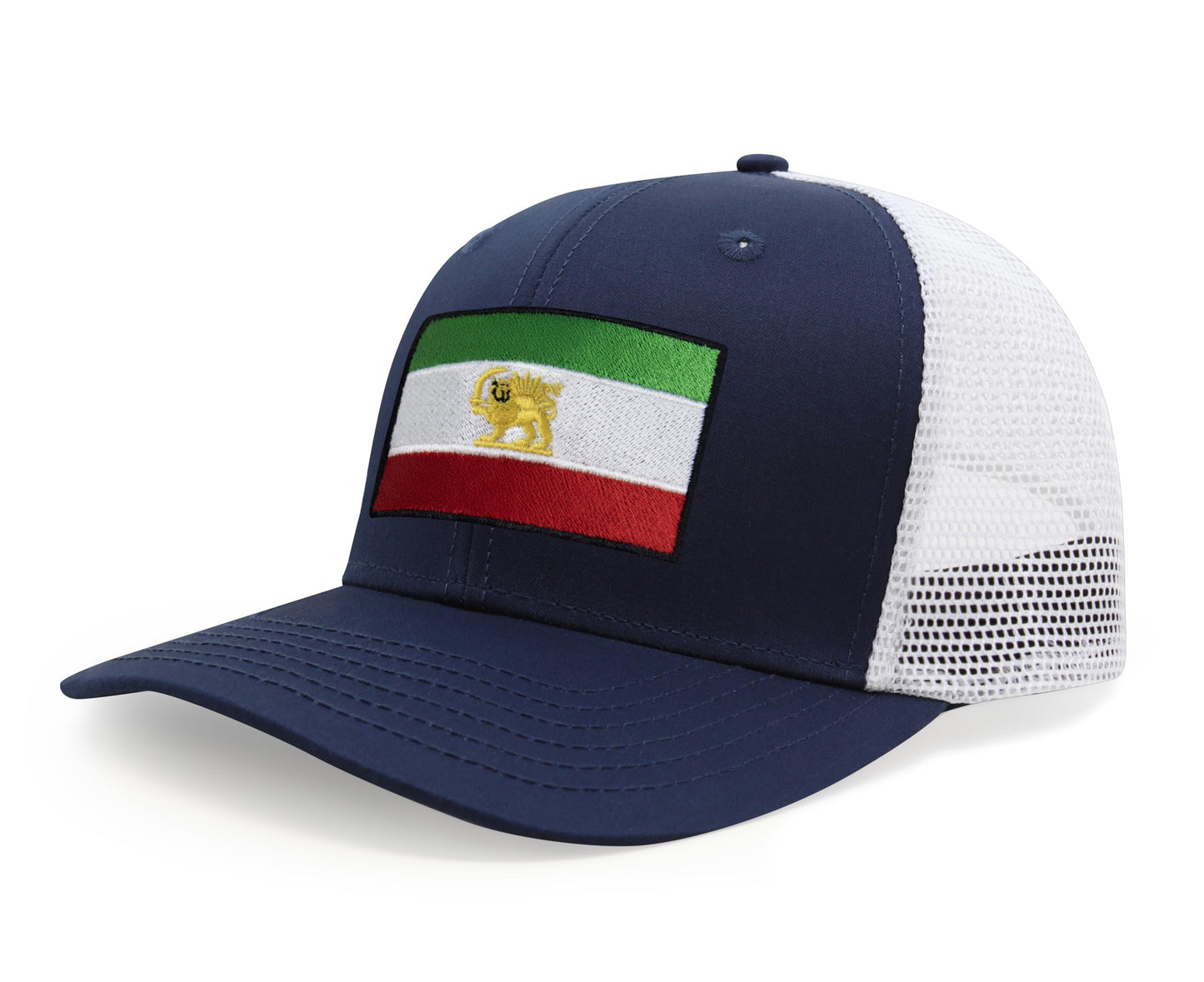 International Tie Country Flag Hat for Men and Women - Snapback Trucker Baseball Cap (Iran, Navy White)