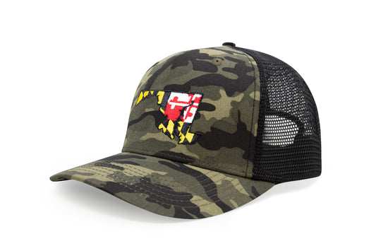 International Tie Stateline Flag Hat for Men and Women - Snapback Trucker Baseball Cap (Maryland, Camouflage)