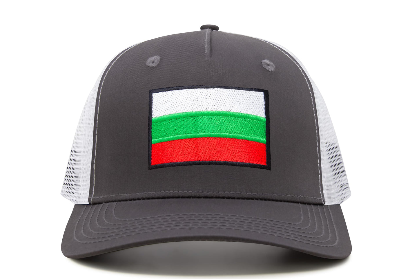 International Tie Country Hat for Men and Women, Adjustable Snapback Trucker Baseball Cap with Embroidered Patch (Bulgaria, Grey White)