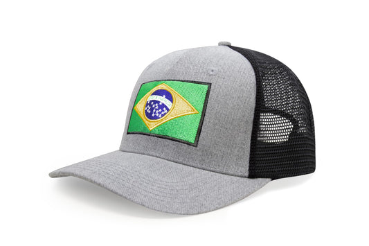 International Tie Country Hat for Men and Women, Adjustable Snapback Trucker Baseball Cap with Embroidered Patch (Brazil, Grey Black)
