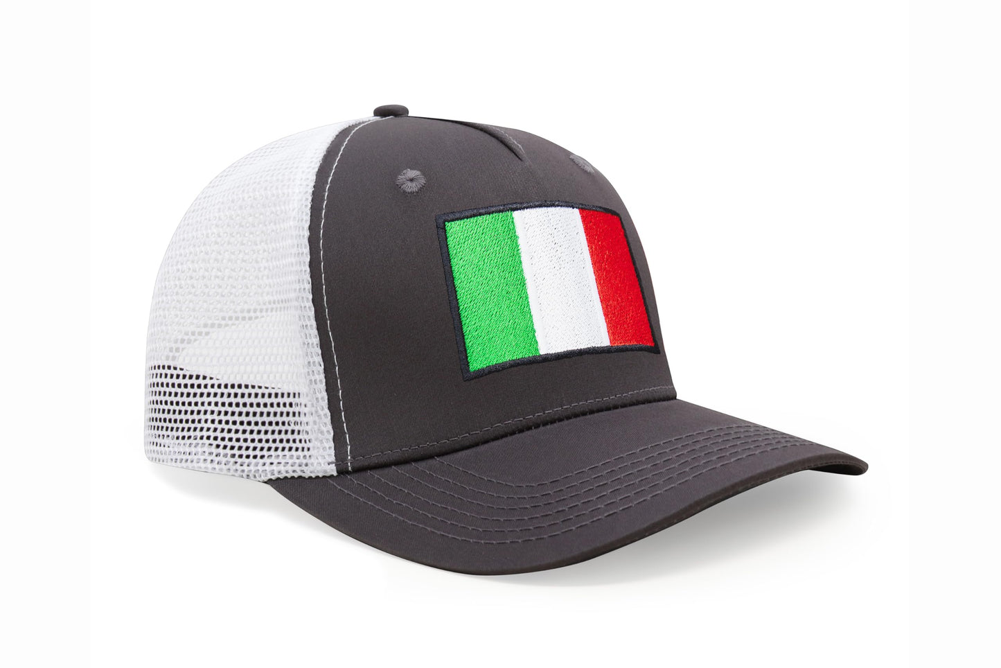 International Tie Country Hat for Men and Women, Adjustable Snapback Trucker Baseball Cap with Embroidered Patch (Italy, Grey White)