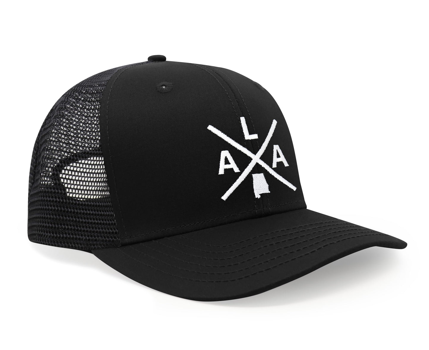 International Tie State City Hat for Men and Women, Snapback Trucker Baseball Cap with Embroidered Cross Logo (Alabama - ALA, All Black) - International Tie