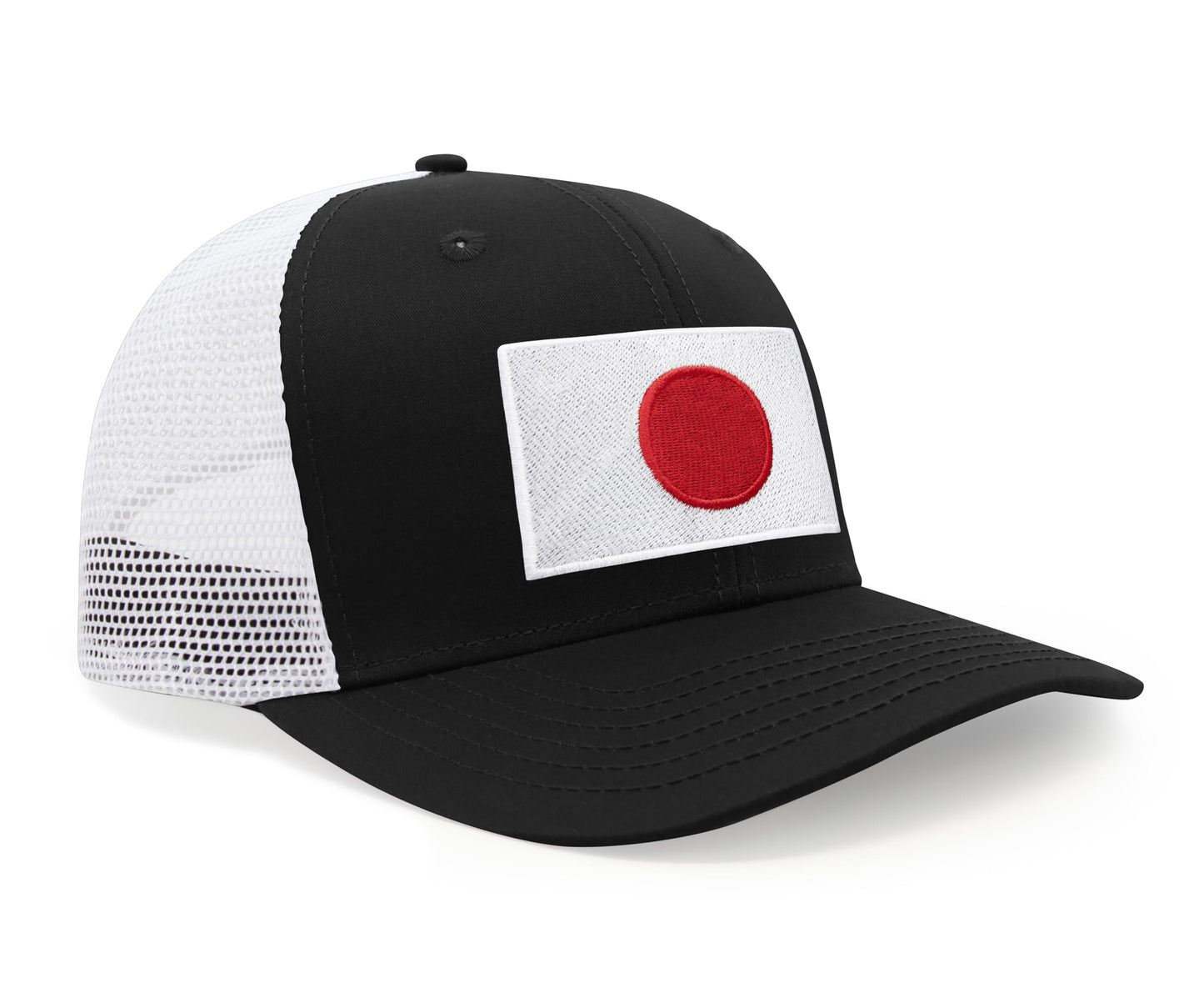 International Tie Country Hat for Men and Women, Adjustable Snapback Trucker Baseball Cap with Embroidered Patch (Japan, Black White) - International Tie