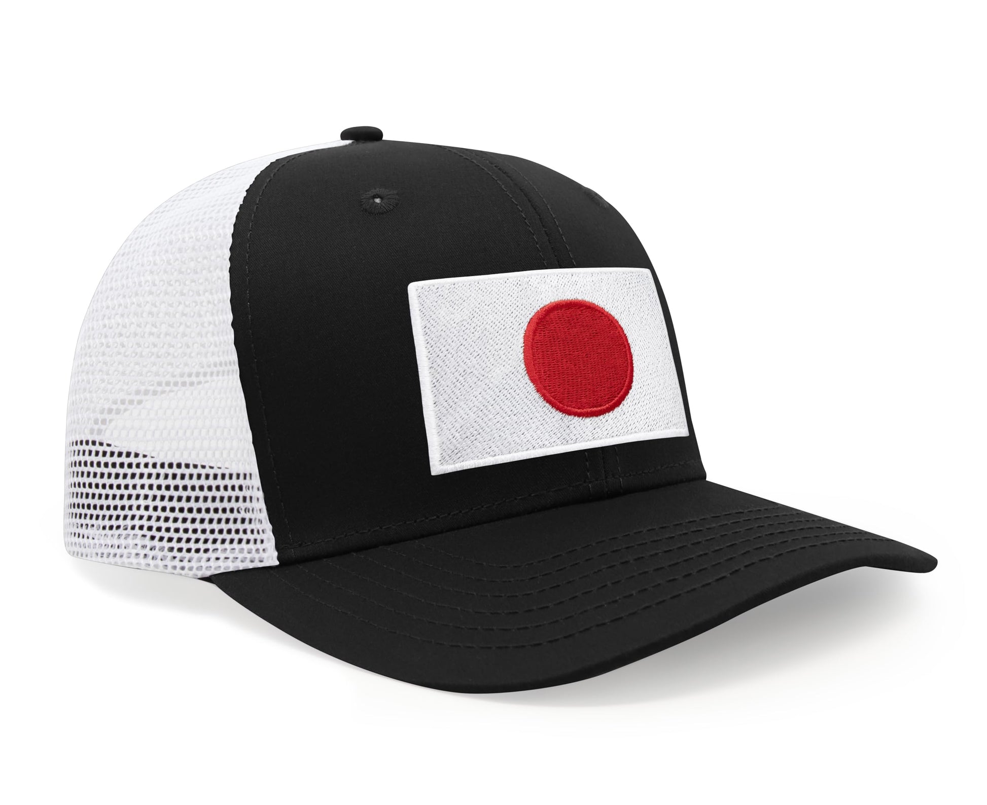 International Tie Country Hat for Men and Women, Adjustable Snapback Trucker Baseball Cap with Embroidered Patch (Japan, Black White) - International Tie