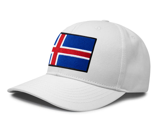 International Tie Iceland Flag Hat for Men and Women - Adjustable Snapback Trucker Baseball Cap (All White)