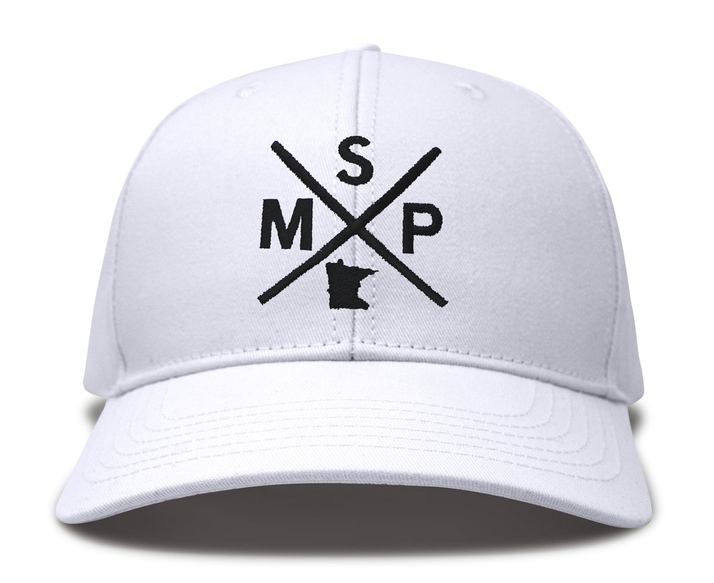 International Tie State City Hat for Men and Women, Snapback Trucker Baseball Cap with Embroidered Cross Logo (MSP - Minneapolis St. Paul, All White) - International Tie