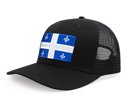 International Tie State Hat for Men and Women, Adjustable Snapback Trucker Baseball Cap with Embroidered Patch (Quebec, All Black)