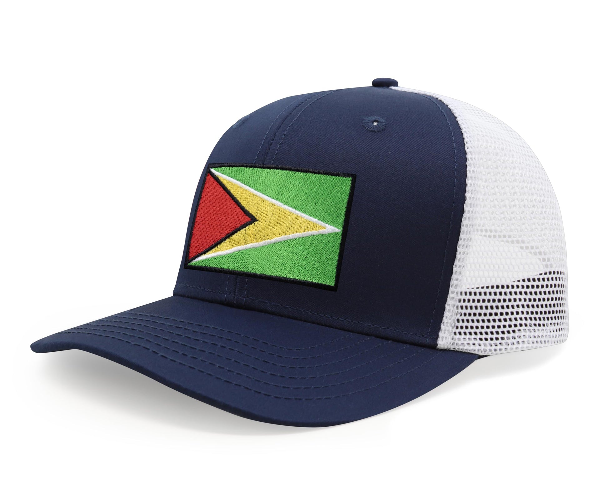 International Tie Country Hat for Men and Women, Adjustable Snapback Trucker Baseball Cap with Embroidered Patch (Guyana, Navy White) - International Tie