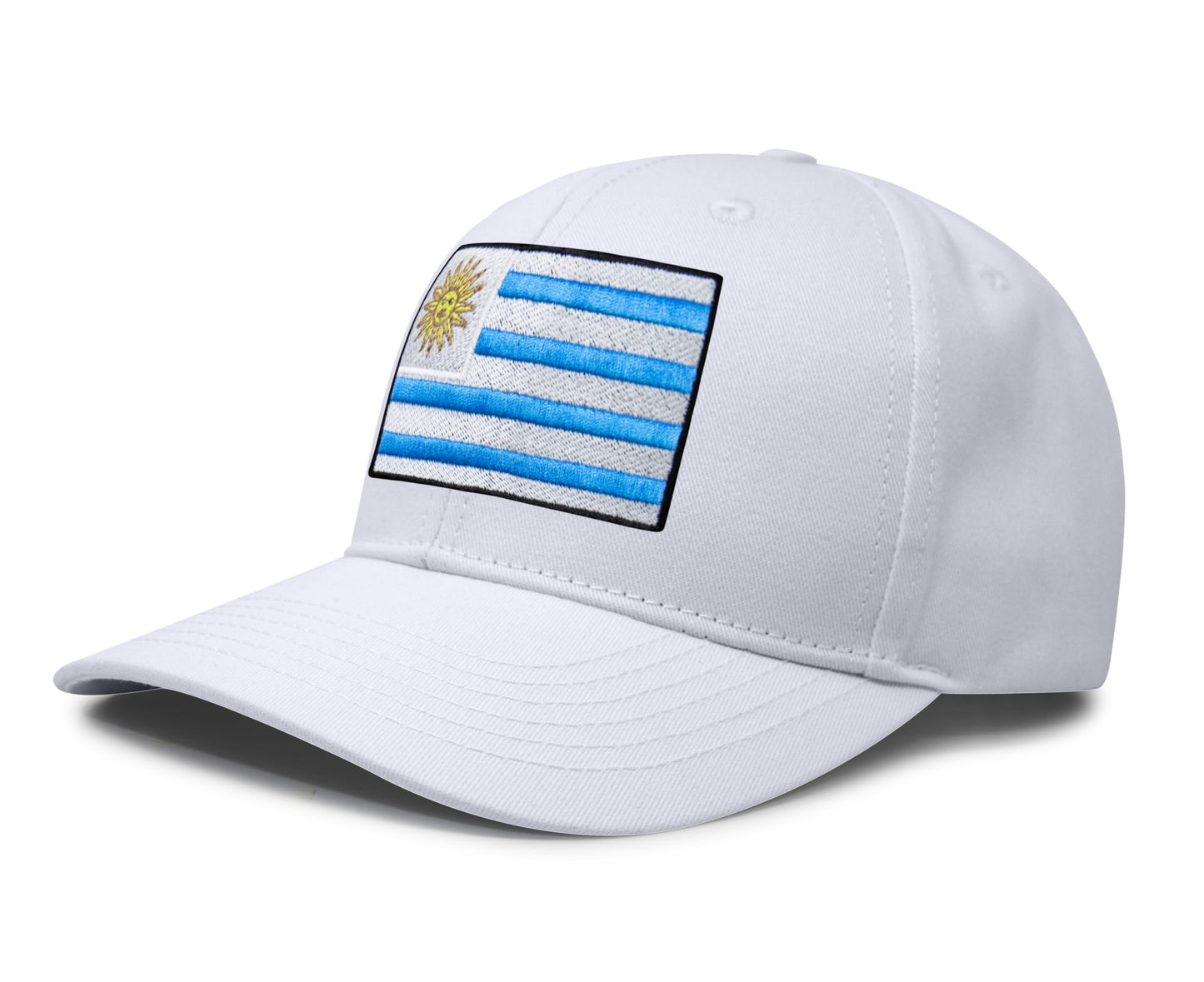 International Tie Country Hat for Men and Women, Adjustable Snapback Trucker Baseball Cap with Embroidered Patch (Uruguay, All White)