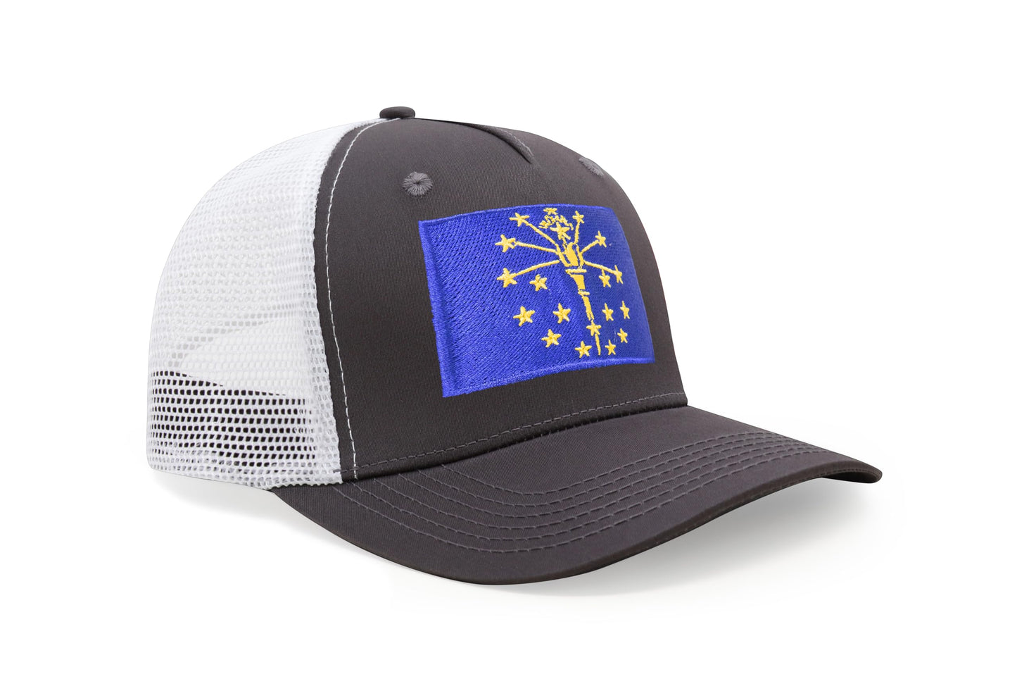 International Tie State Hat for Men and Women, Adjustable Snapback Trucker Baseball Cap with Embroidered Patch (Indiana, Grey White) - International Tie