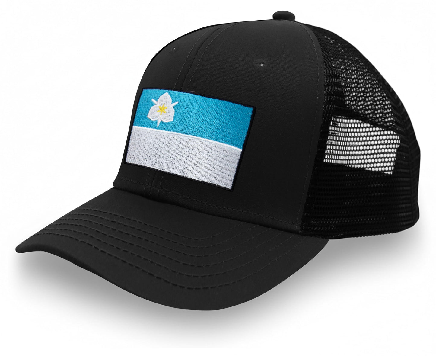 International Tie City Hat for Men and Women, Adjustable Snapback Trucker Baseball Cap with Embroidered Patch (Salt Lake City, All Black)